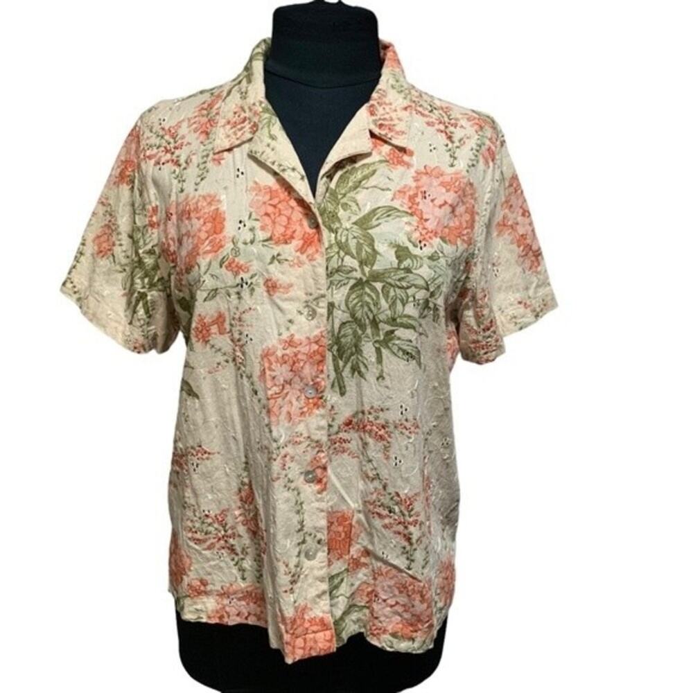 Lemon•grass XL Vintage Leaf Floral Shirt Short Sleeve Linen Blend